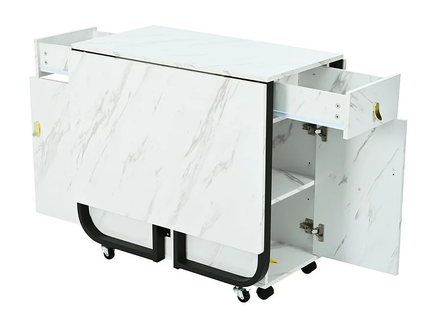 Table à manger pliante sur roulettes - avec eapace de rangement - Blanc & Noir