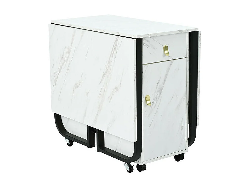 Table à manger pliante sur roulettes - avec eapace de rangement - Blanc & Noir