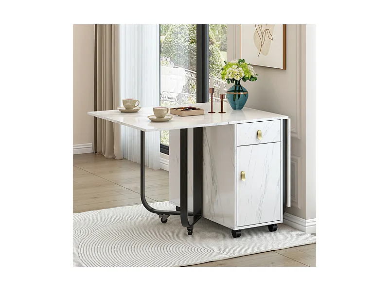 Mesa de comedor plegable con ruedas - con espacio de almacenamiento - Blanco y negro