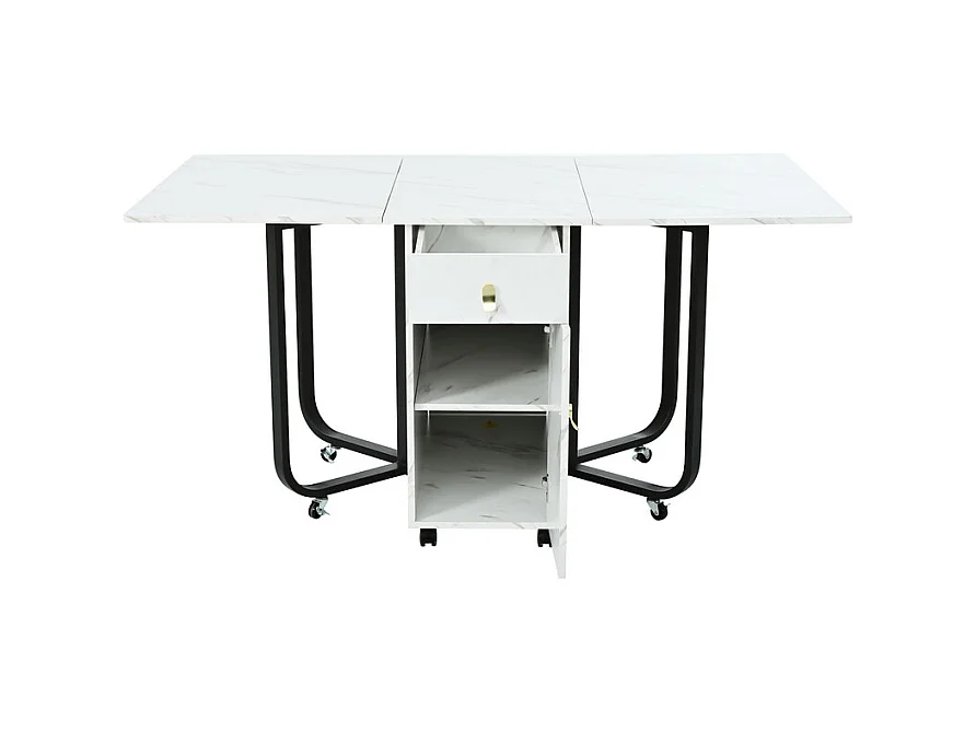 Mesa de comedor plegable con ruedas - con espacio de almacenamiento - Blanco y negro
