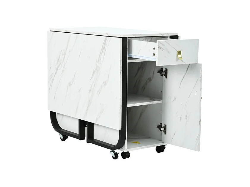 Mesa de comedor plegable con ruedas - con espacio de almacenamiento - Blanco y negro