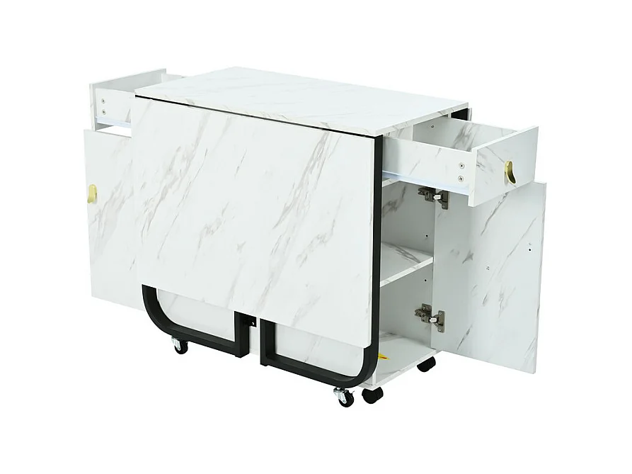 Mesa de comedor plegable con ruedas - con espacio de almacenamiento - Blanco y negro