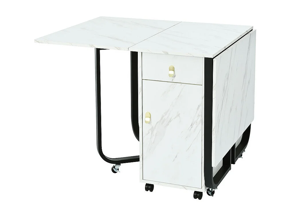 Table à manger pliante sur roulettes - avec eapace de rangement - Blanc & Noir