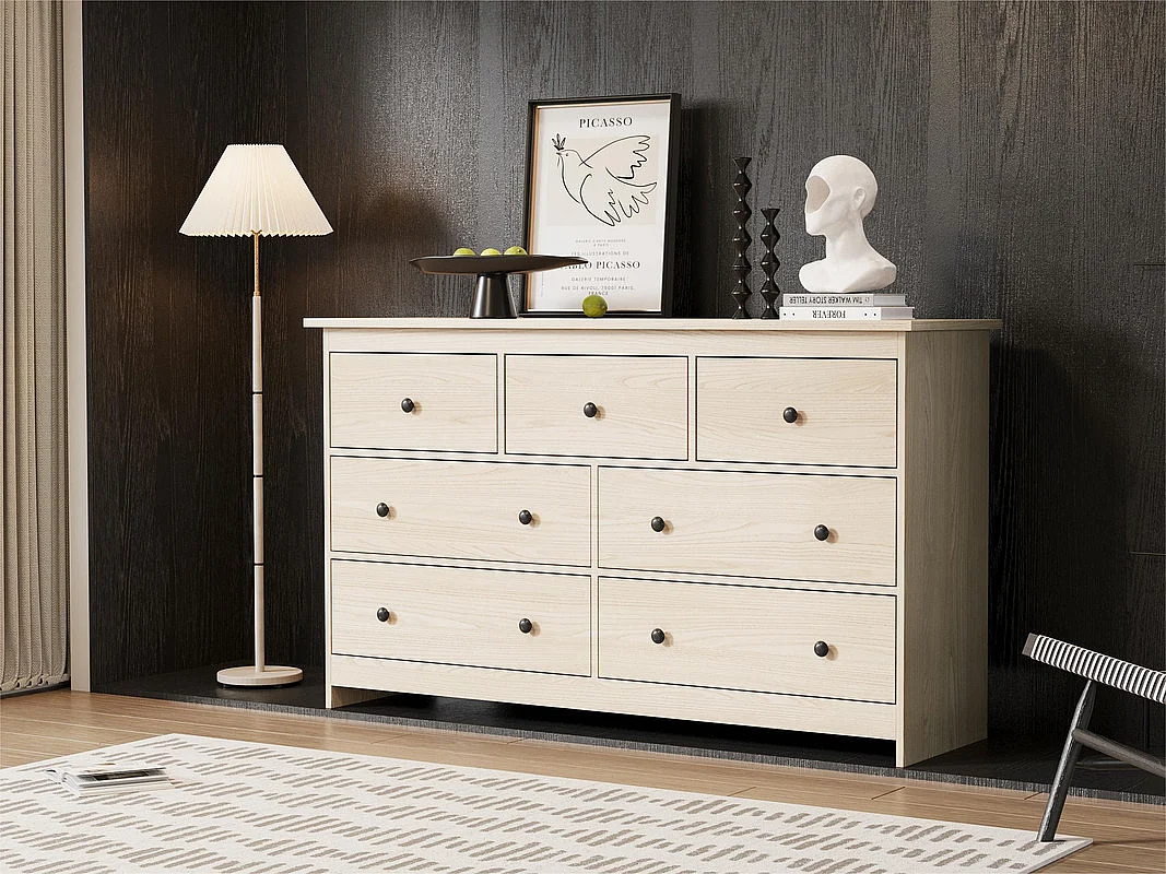 Buffet bas avec 7 tiroirs - Naturel clair