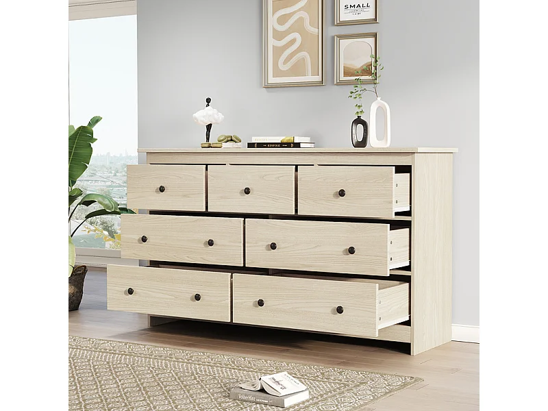 Buffet bas avec 7 tiroirs - Naturel clair