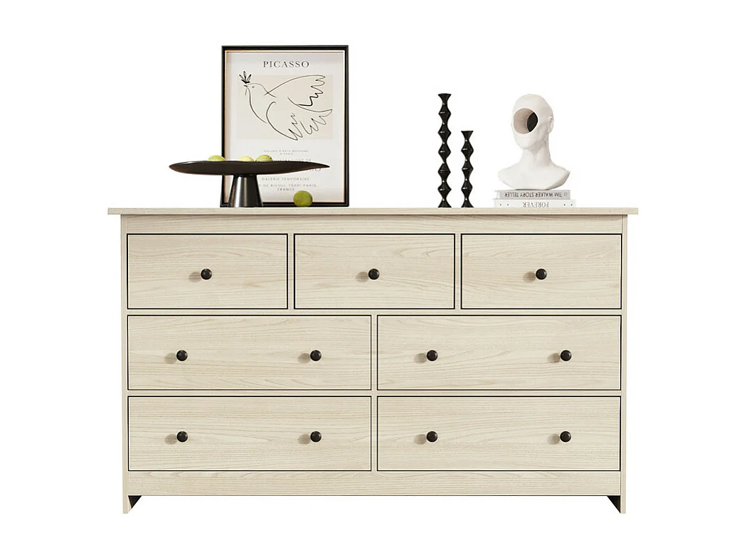 Buffet bas avec 7 tiroirs - Naturel clair