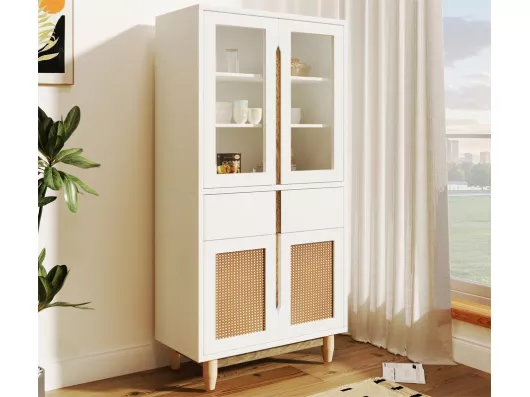 Kauf Unique Hohes Sideboard – 4-teilig aus Rattan und Acryl – Weiß und Natur