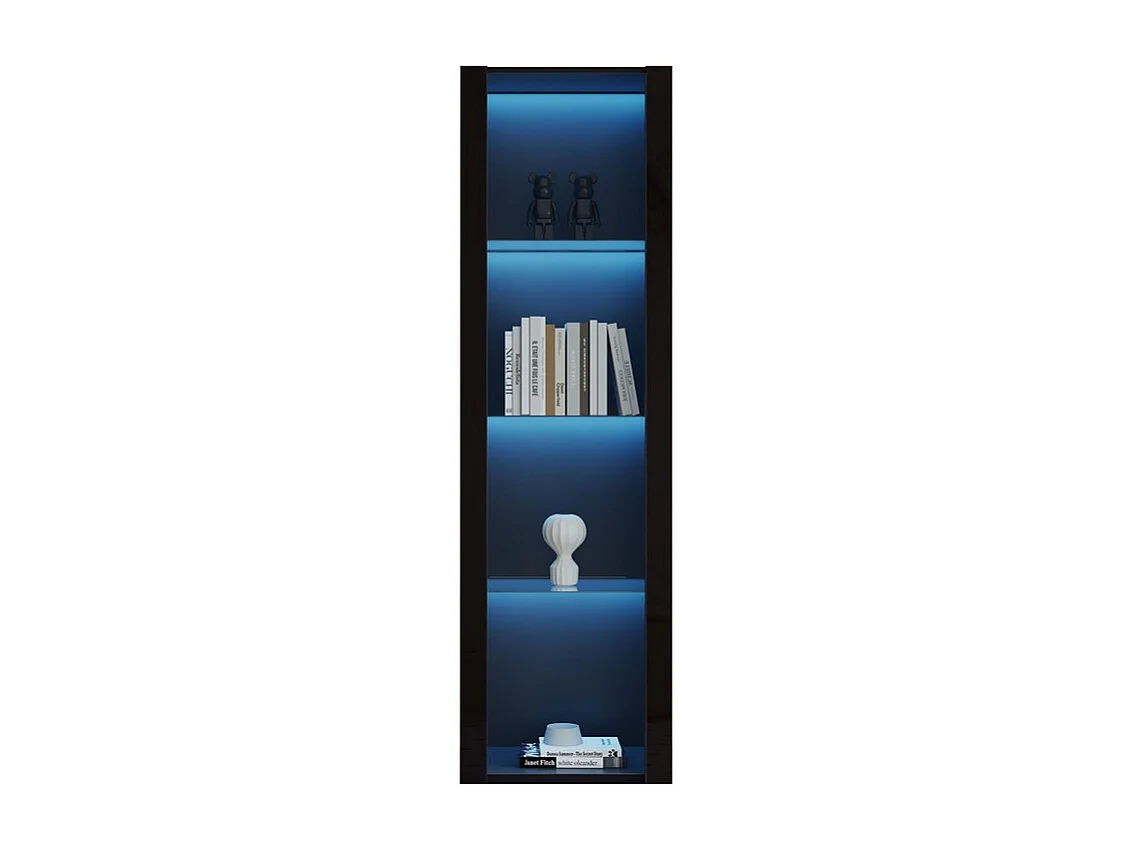 Vitrine L 166cm met LED - 3 glazen planken - Zwart