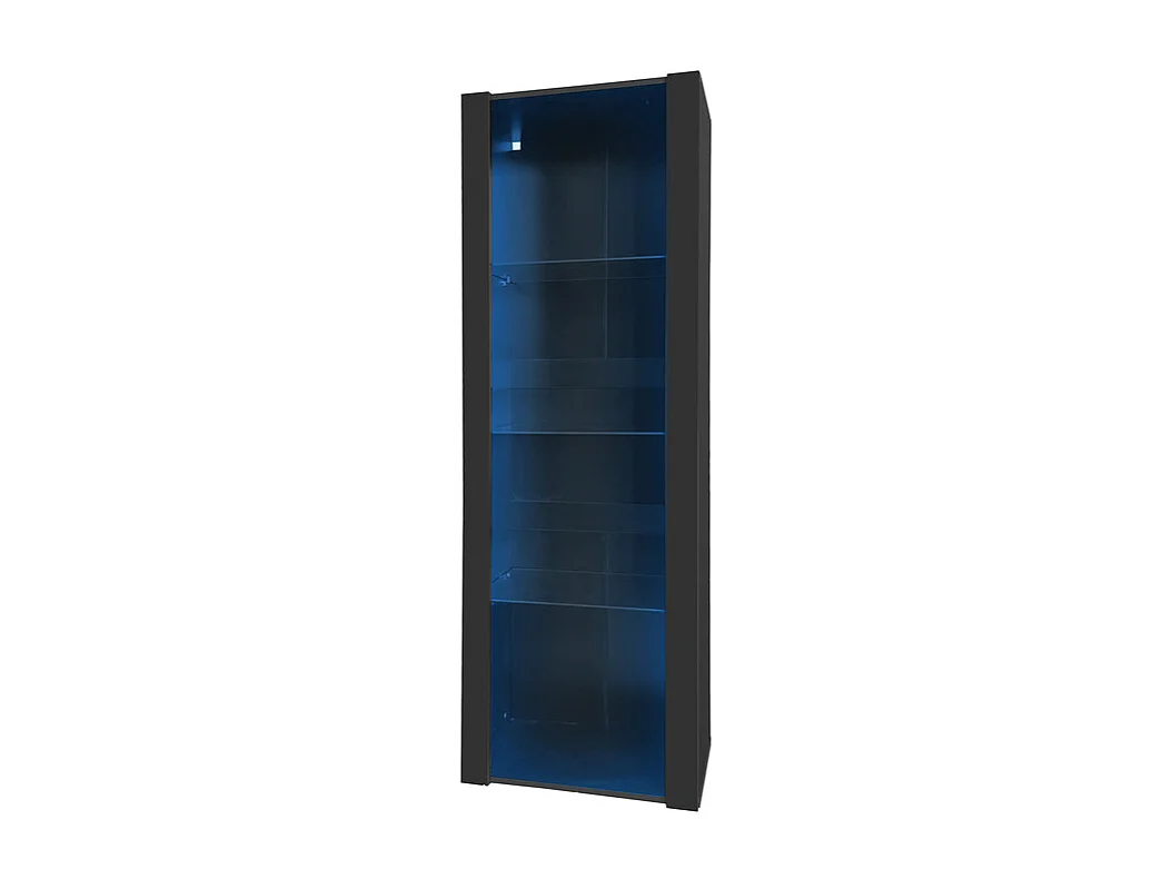 Vitrine L 166cm met LED - 3 glazen planken - Zwart
