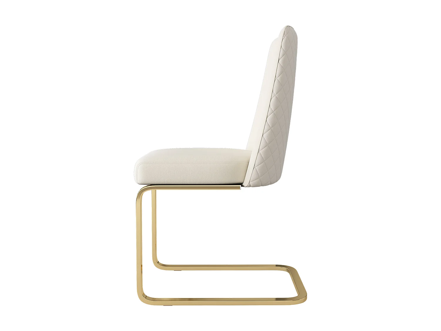 Lot de 4 Chaises cantilever en velours - dossier à motif de losange - piètement en métal doré - Beige