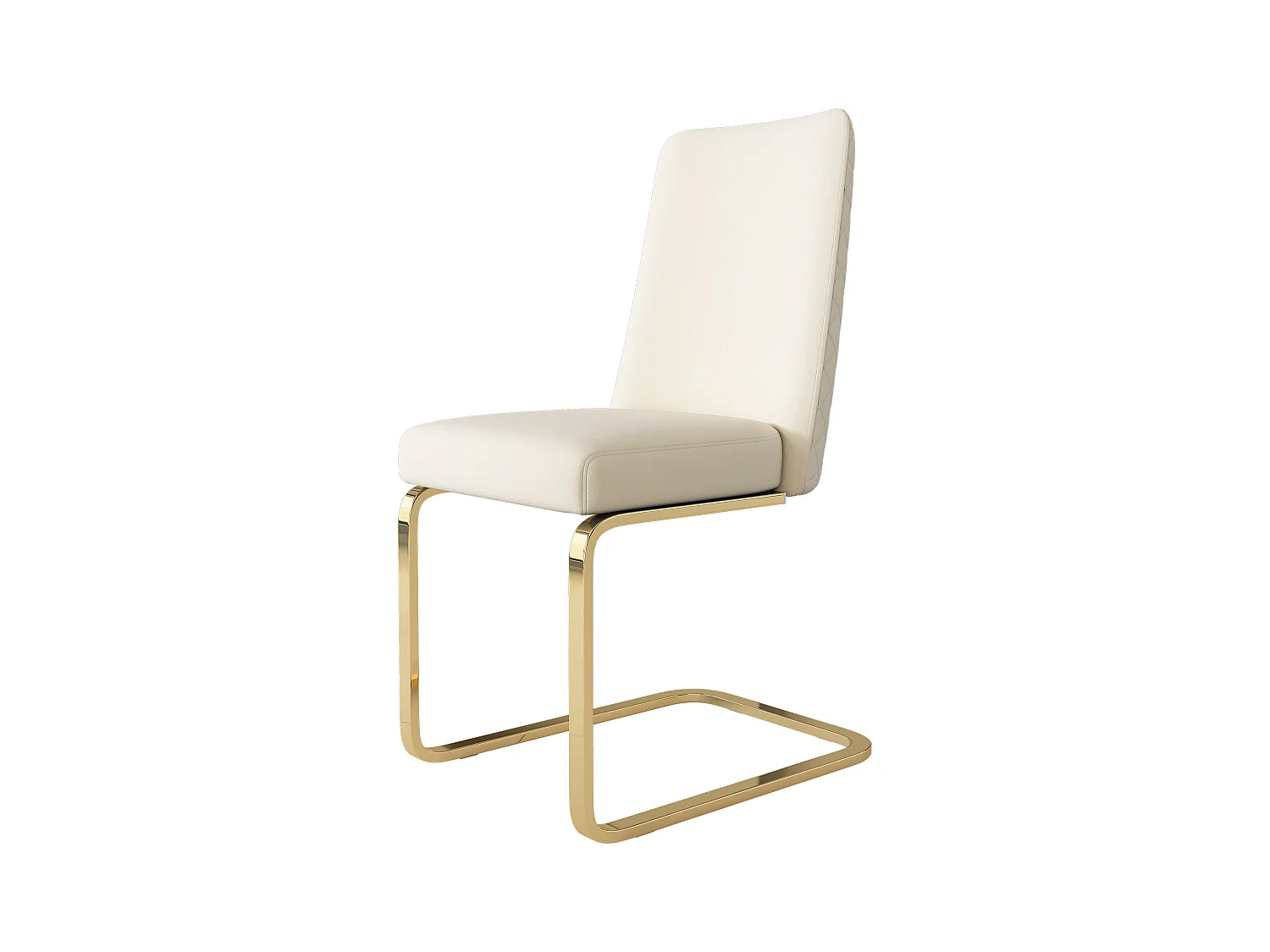 Lot de 4 Chaises cantilever en velours - dossier à motif de losange - piètement en métal doré - Beige