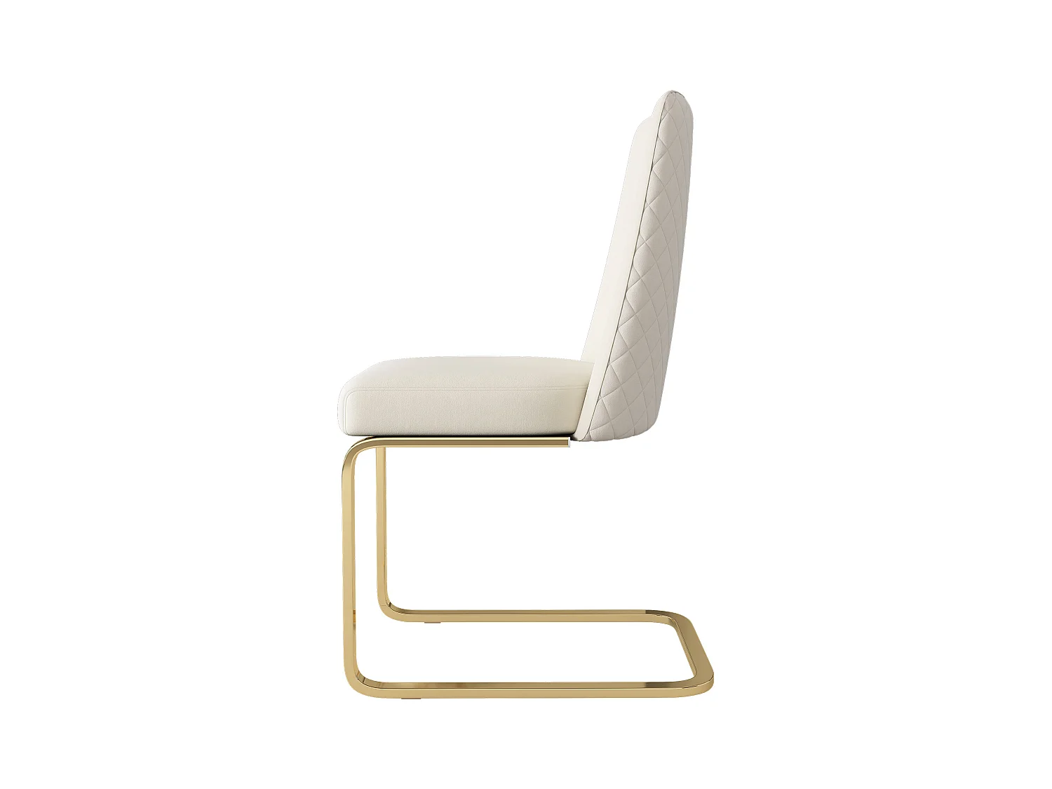 Lot de 4 Chaises cantilever en velours - dossier à motif de losange - piètement en métal doré - Beige