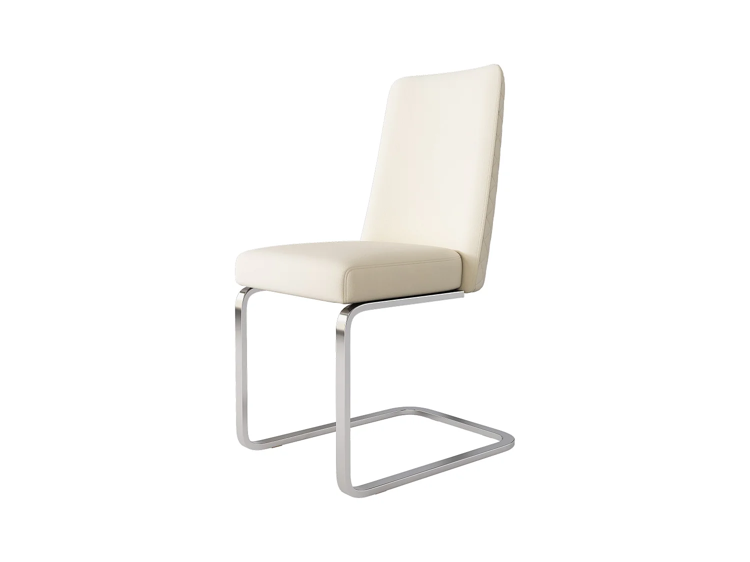Lot de 4 Chaises cantilever en velours - dossier à motif de losange - piètement en métal argenté - Beige