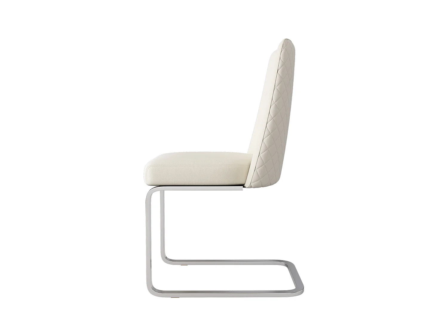 Lot de 4 Chaises cantilever en velours - dossier à motif de losange - piètement en métal argenté - Beige