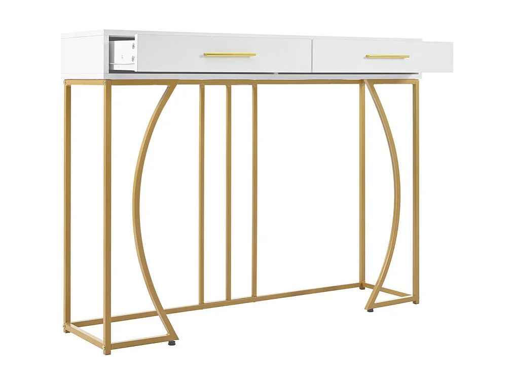 Console avec 2 tiroirs - style moderne - Blanc & Doré