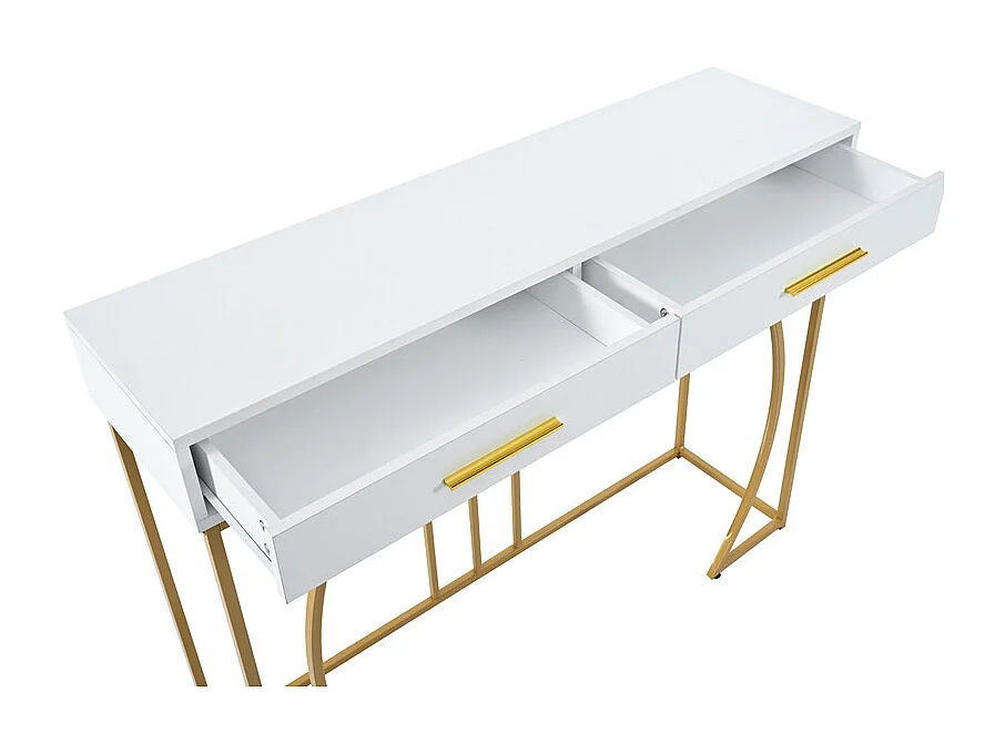Console avec 2 tiroirs - style moderne - Blanc & Doré