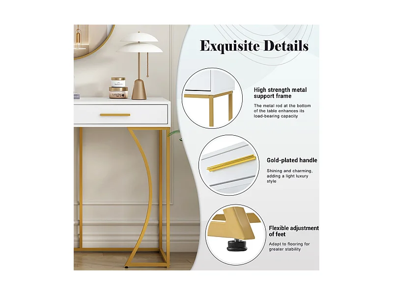 Consola con 2 cajones - estilo moderno - Blanco y Dorado