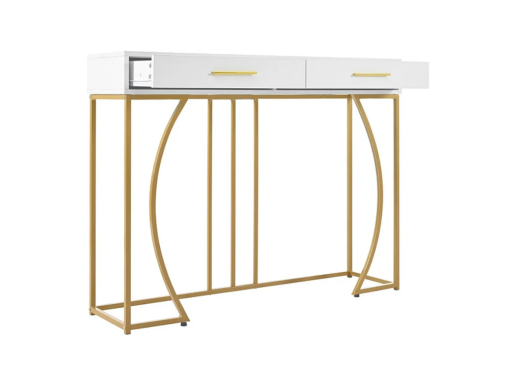 Consola con 2 cajones - estilo moderno - Blanco y Dorado