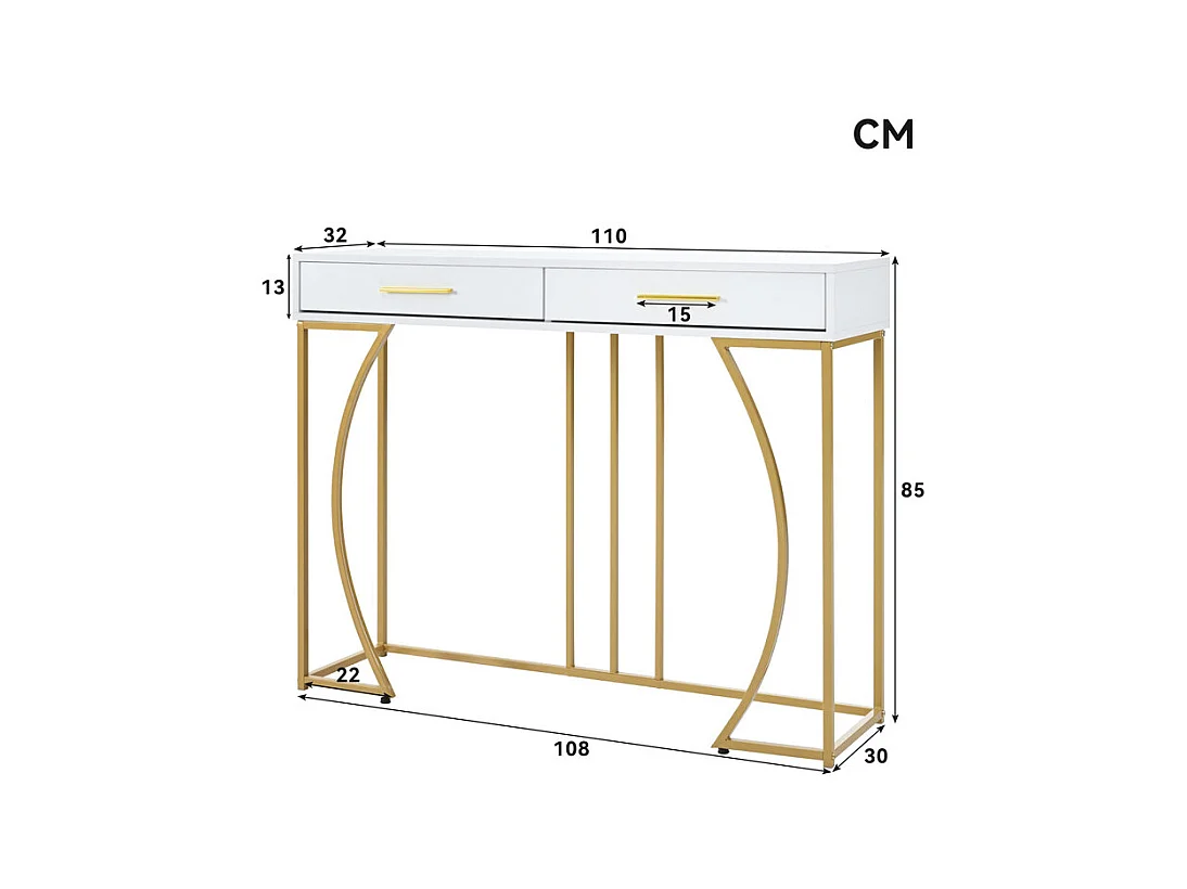 Consola con 2 cajones - estilo moderno - Blanco y Dorado