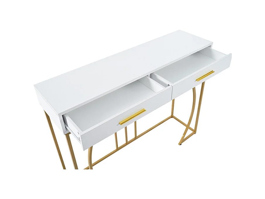 Consola con 2 cajones - estilo moderno - Blanco y Dorado