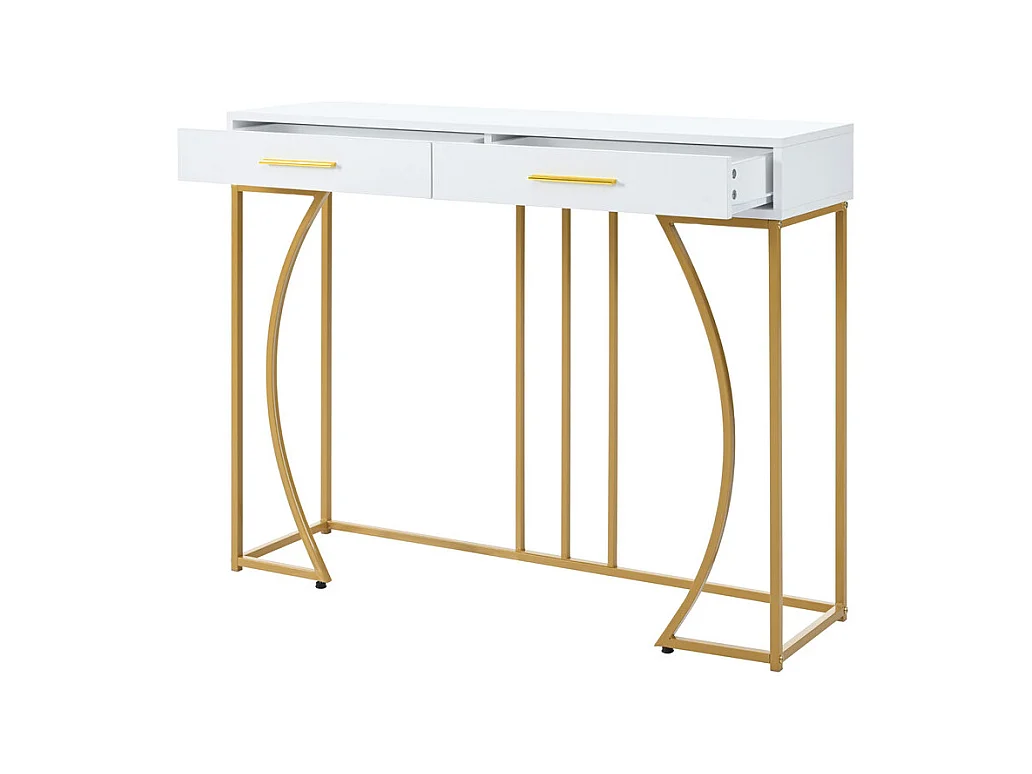 Consola con 2 cajones - estilo moderno - Blanco y Dorado