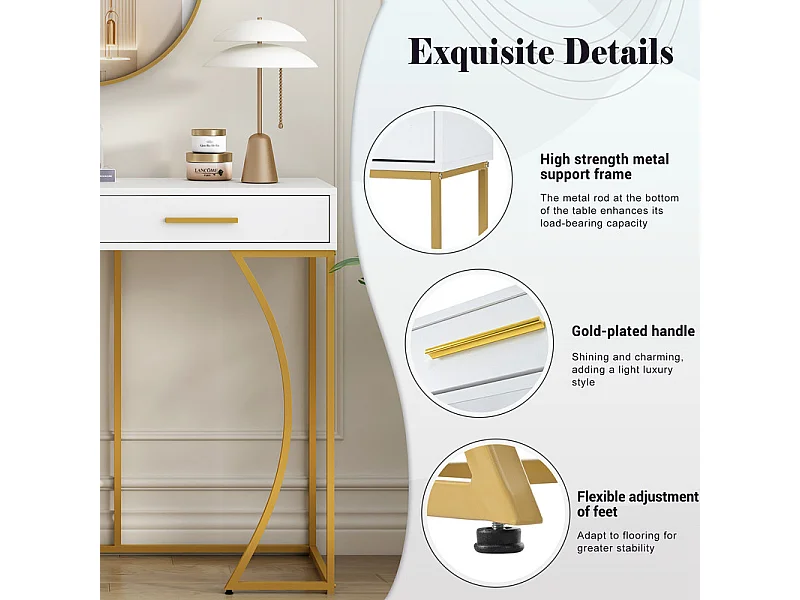 Console met 2 lades - moderne stijl - Wit & Goud