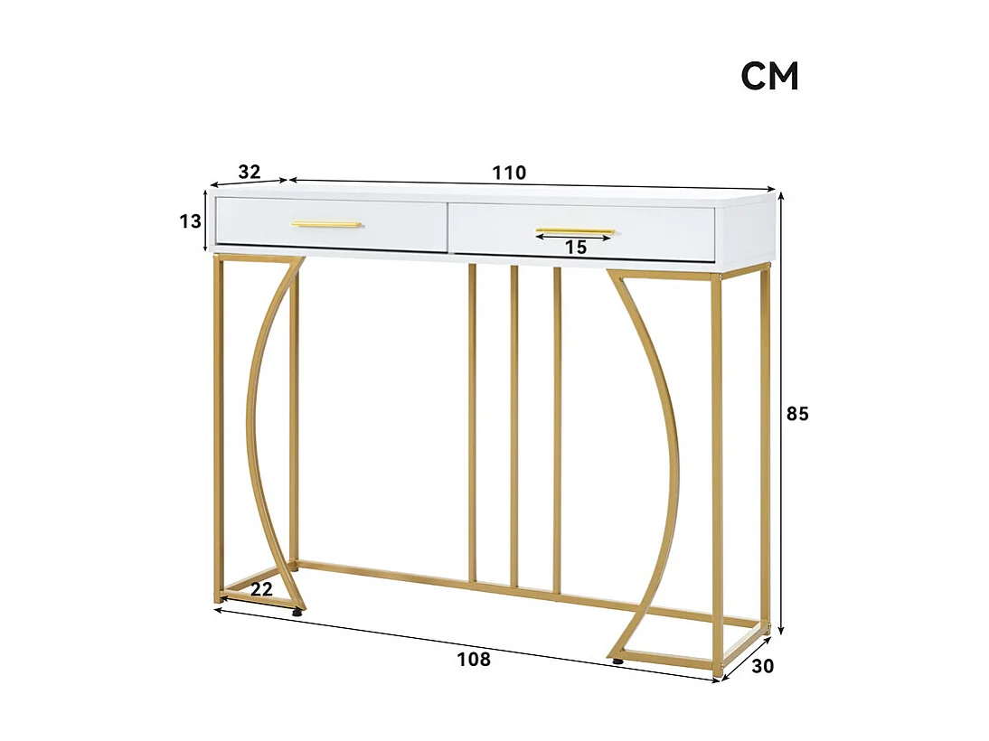 Console met 2 lades - moderne stijl - Wit & Goud