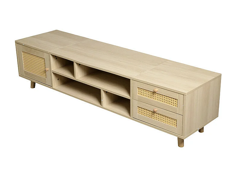 Mueble TV 160cm - 1 puerta, 2 cajones y 4 compartimentos - Natural