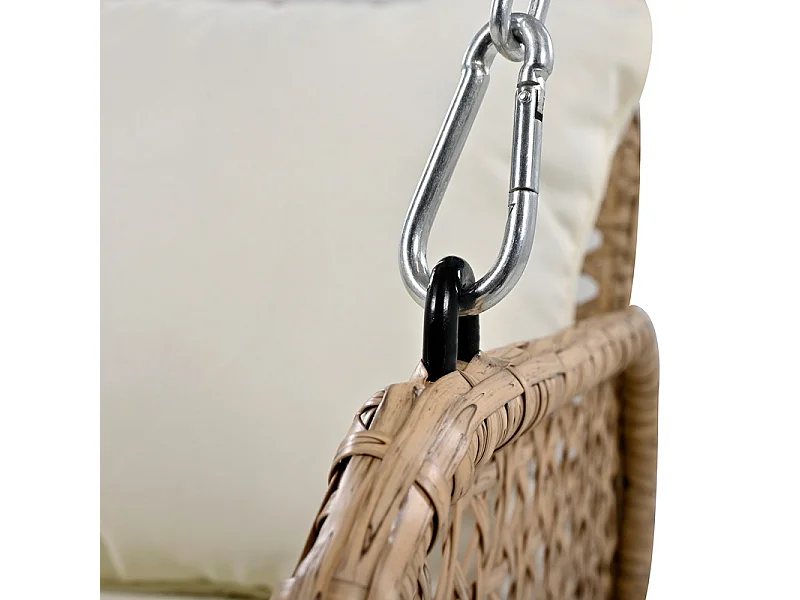 Silla colgante de ratán PE - Columpio de jardín - 2 plazas - con cojines - Beige