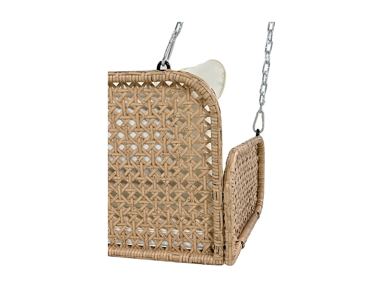 Silla colgante de ratán PE - Columpio de jardín - 2 plazas - con cojines - Beige