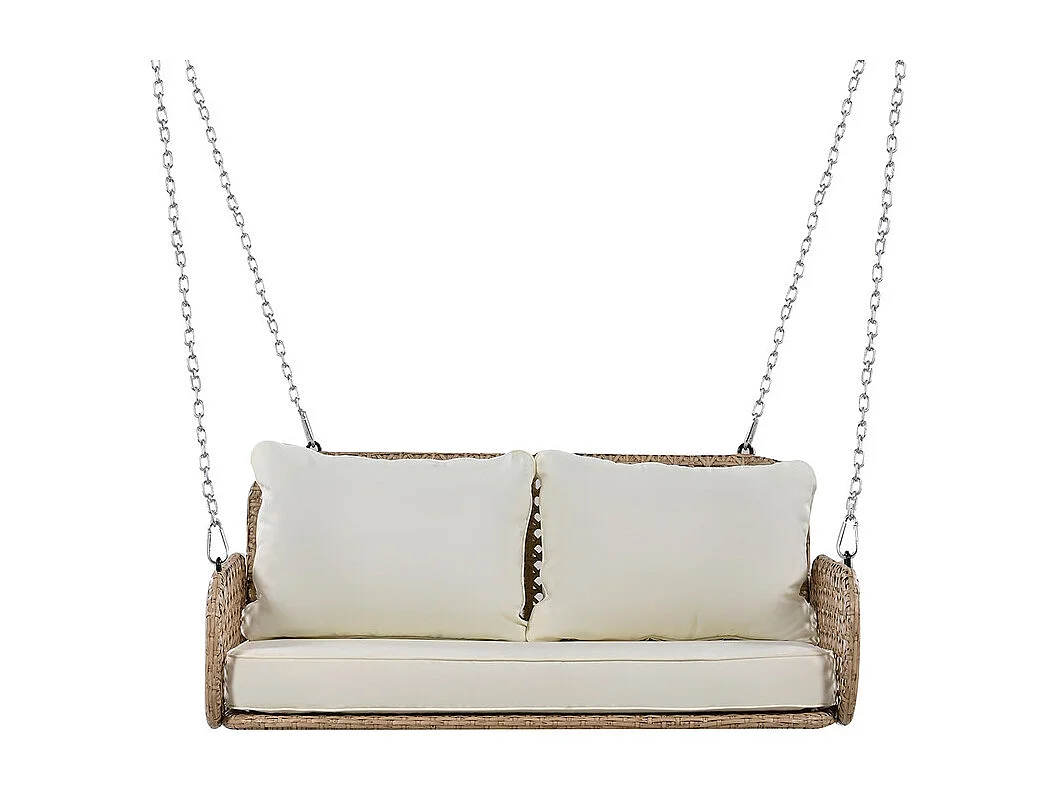 Fauteuil suspendu en PE Rotin - Balancelle de jardin - 2 places - avec coussins - Beige