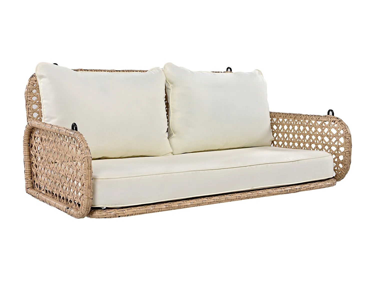 Fauteuil suspendu en PE Rotin - Balancelle de jardin - 2 places - avec coussins - Beige