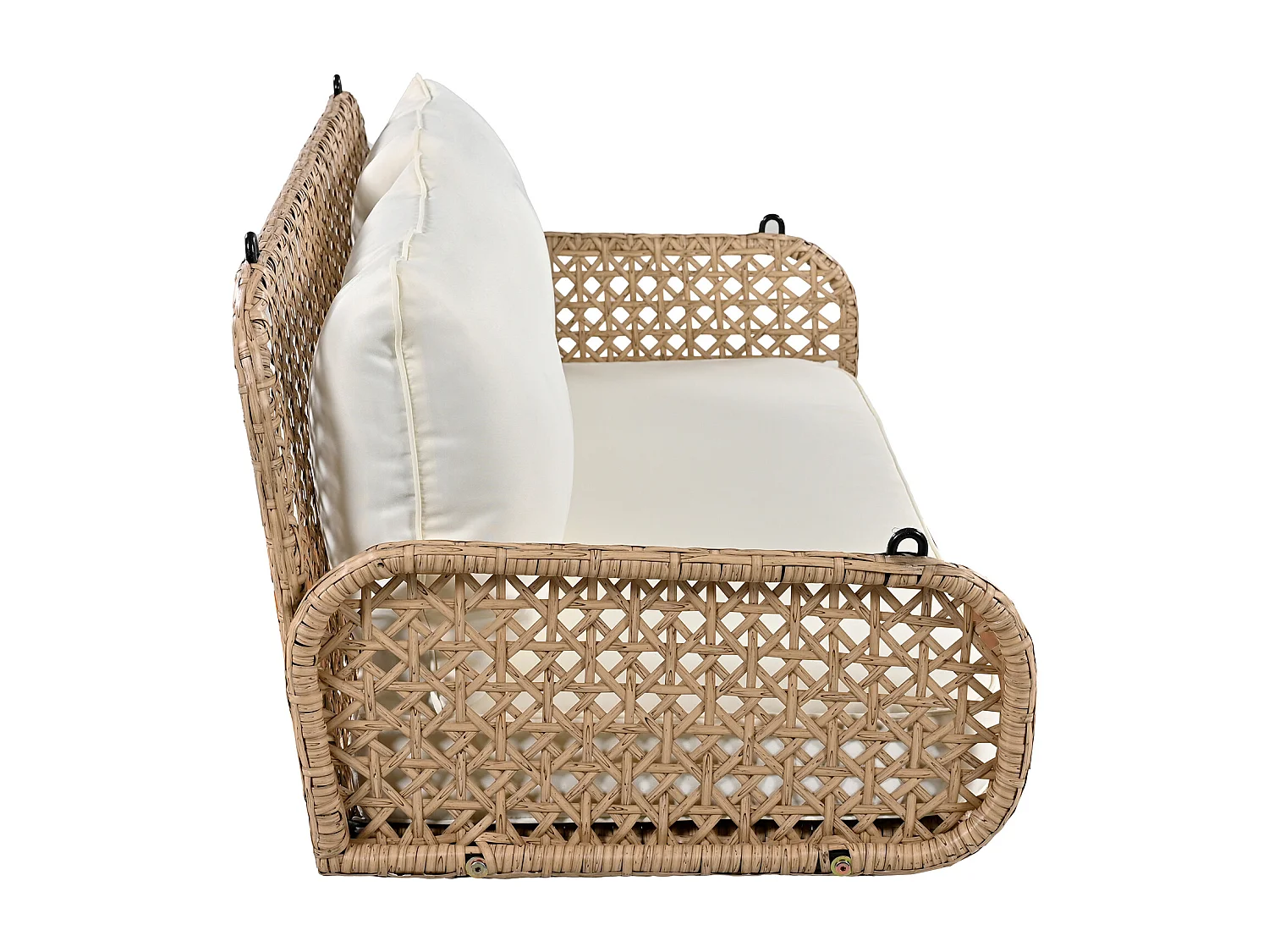 Fauteuil suspendu en PE Rotin - Balancelle de jardin - 2 places - avec coussins - Beige