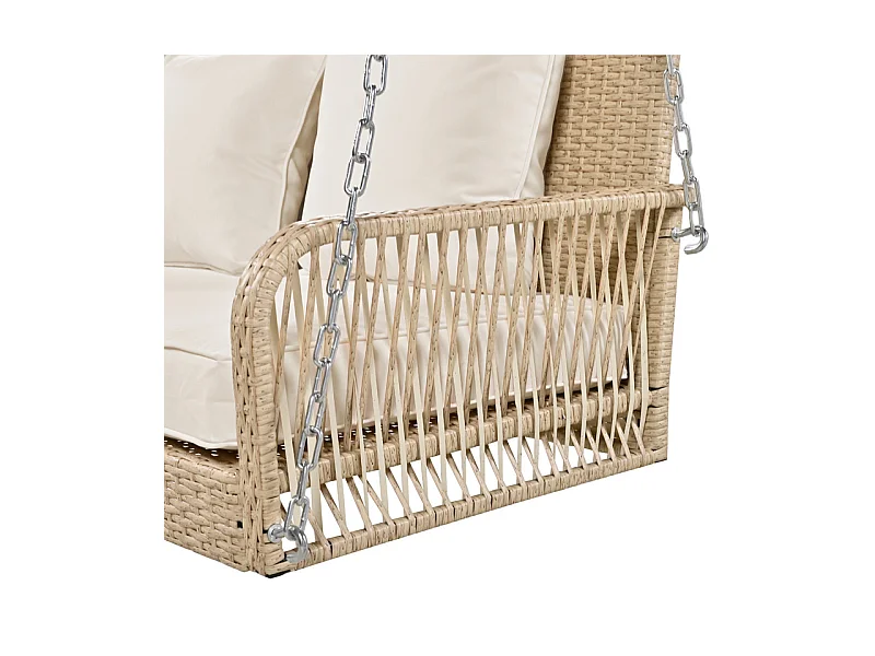 Hängesessel aus geflochtenem Harz – Gartenschaukel – 2 Plätze – mit Kissen – Beige
