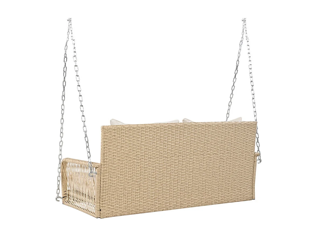 Hängesessel aus geflochtenem Harz – Gartenschaukel – 2 Plätze – mit Kissen – Beige