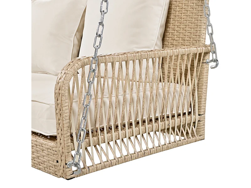 Hängesessel aus geflochtenem Harz – Gartenschaukel – 2 Plätze – mit Kissen – Beige