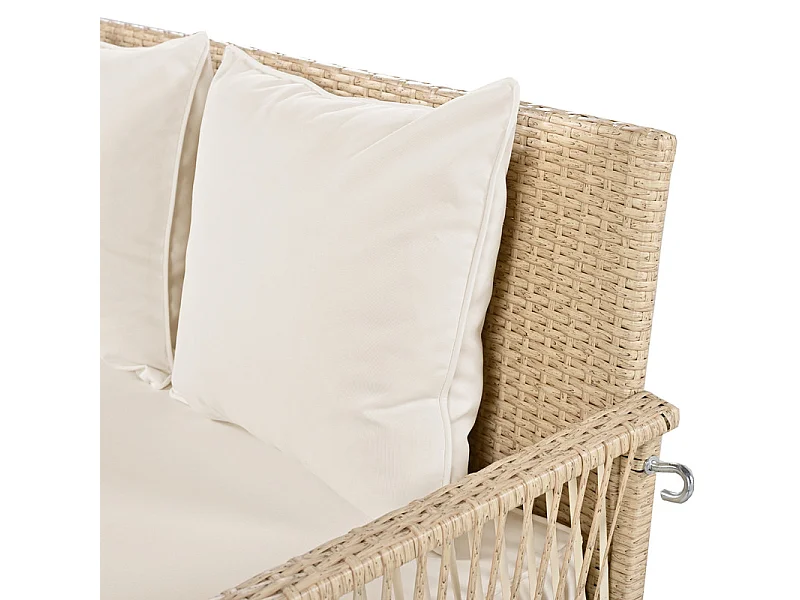 Hängesessel aus geflochtenem Harz – Gartenschaukel – 2 Plätze – mit Kissen – Beige