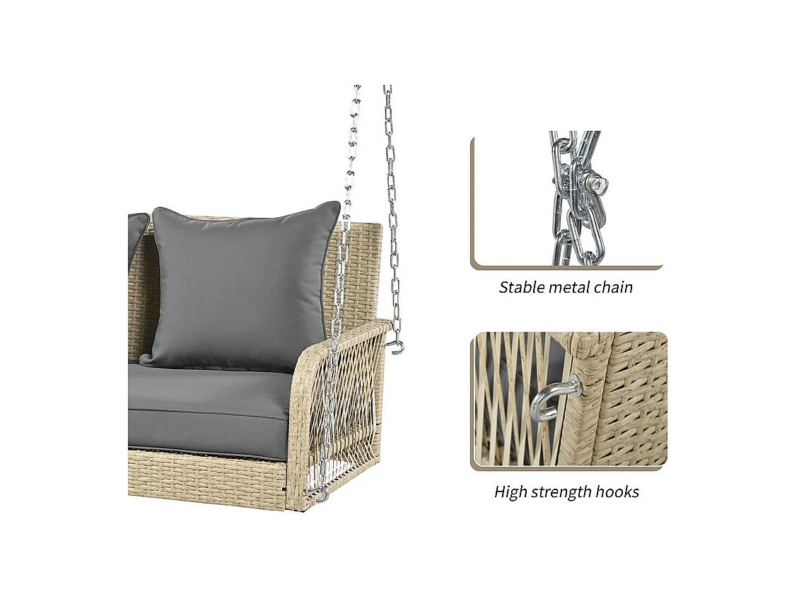 Hangstoel in geweven hars - Tuinschommel - 2 plaatsen - met kussens - Beige & Grijs