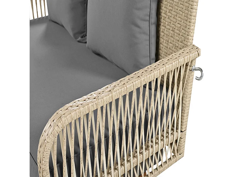 Hangstoel in geweven hars - Tuinschommel - 2 plaatsen - met kussens - Beige & Grijs