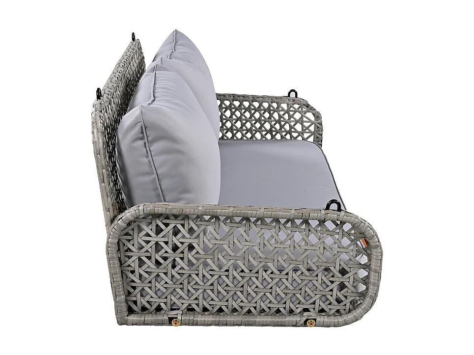 Fauteuil suspendu en PE Rotin - Balancelle de jardin - 2 places - avec coussins - Gris