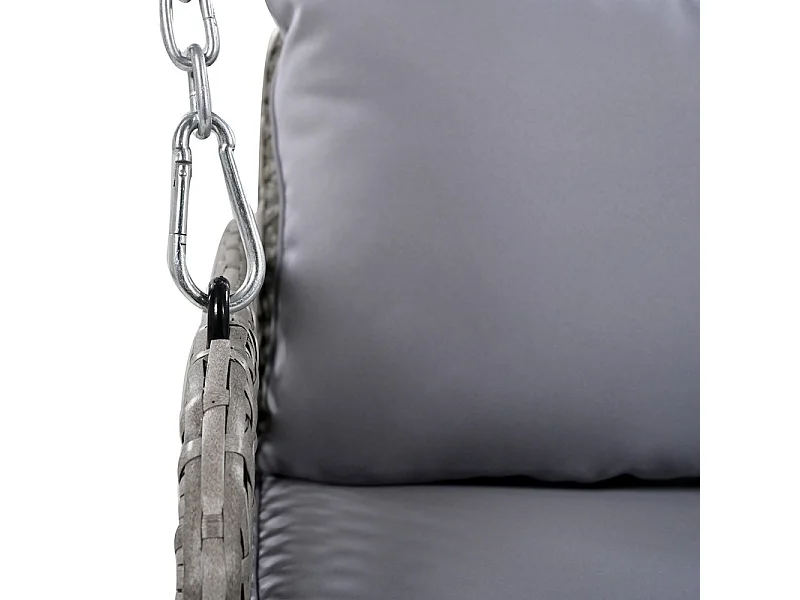Fauteuil suspendu en PE Rotin - Balancelle de jardin - 2 places - avec coussins - Gris