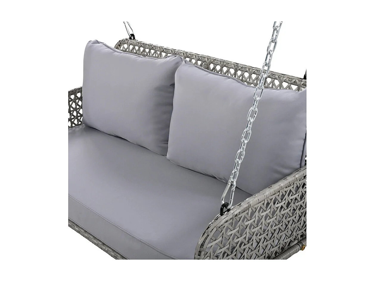 Fauteuil suspendu en PE Rotin - Balancelle de jardin - 2 places - avec coussins - Gris