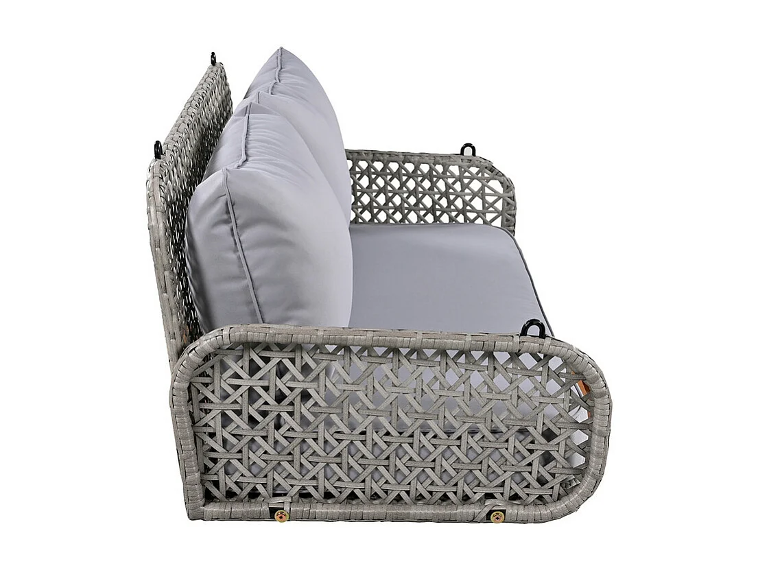 Fauteuil suspendu en PE Rotin - Balancelle de jardin - 2 places - avec coussins - Gris