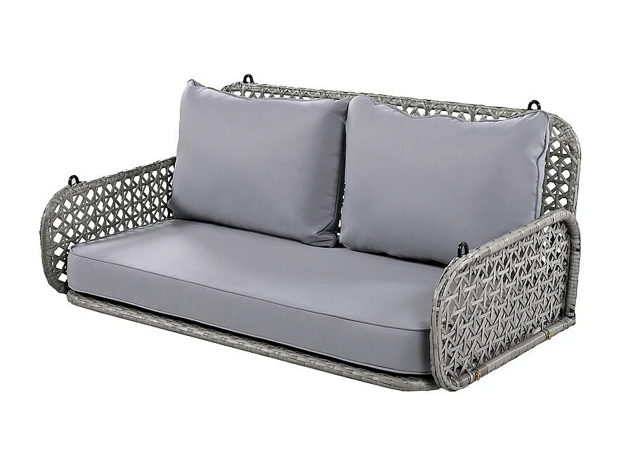 Fauteuil suspendu en PE Rotin - Balancelle de jardin - 2 places - avec coussins - Gris