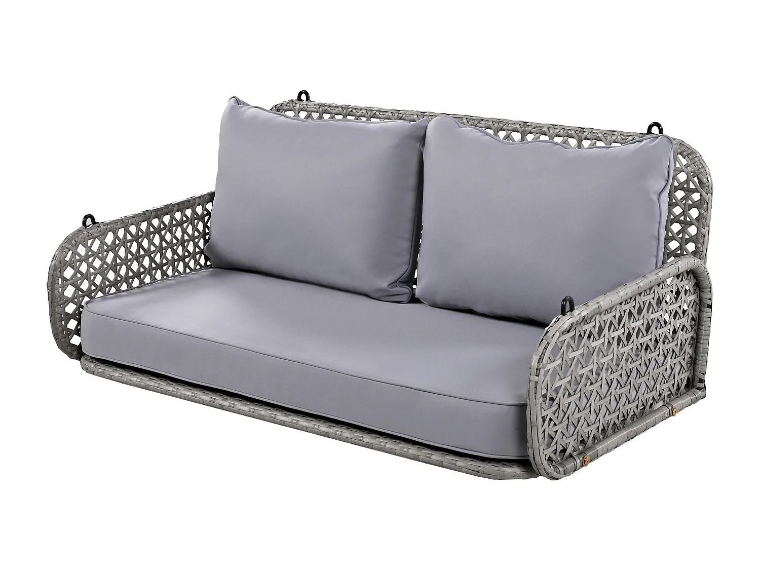 Fauteuil suspendu en PE Rotin - Balancelle de jardin - 2 places - avec coussins - Gris