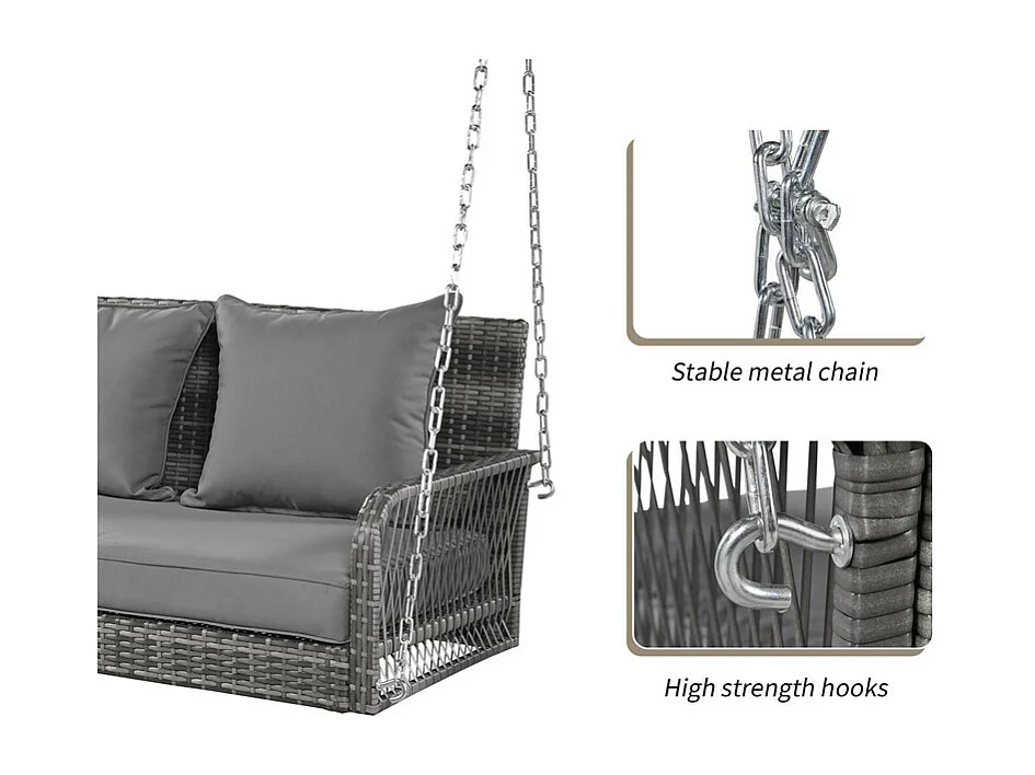Hängesessel aus geflochtenem Harz – Gartenschaukel – 2 Plätze – mit Kissen – Grau