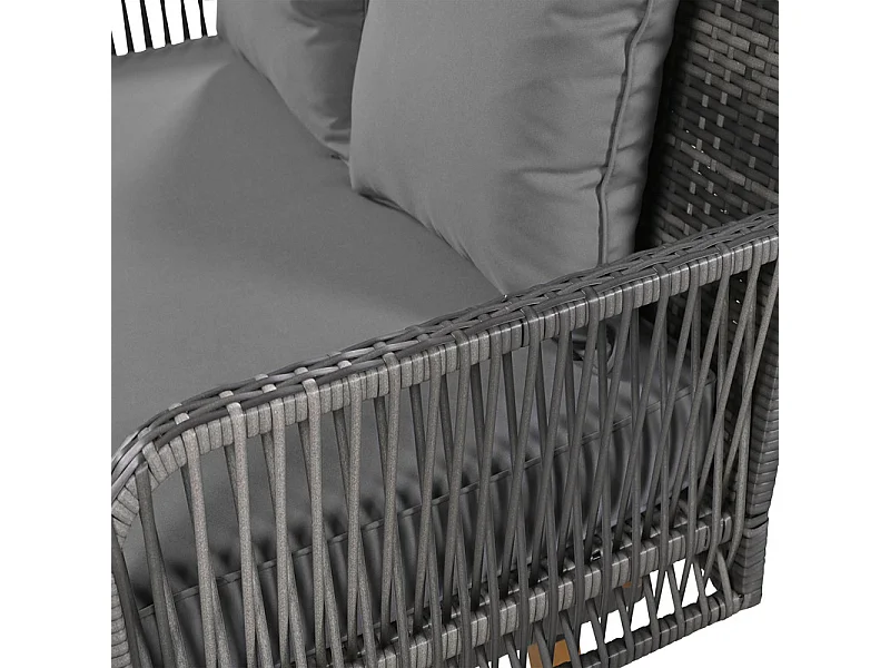 Hängesessel aus geflochtenem Harz – Gartenschaukel – 2 Plätze – mit Kissen – Grau