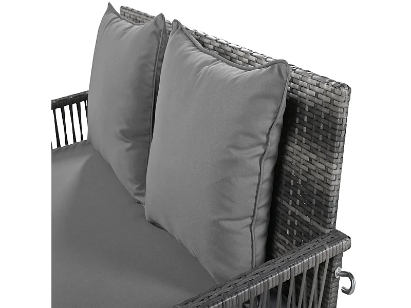 Hängesessel aus geflochtenem Harz – Gartenschaukel – 2 Plätze – mit Kissen – Grau