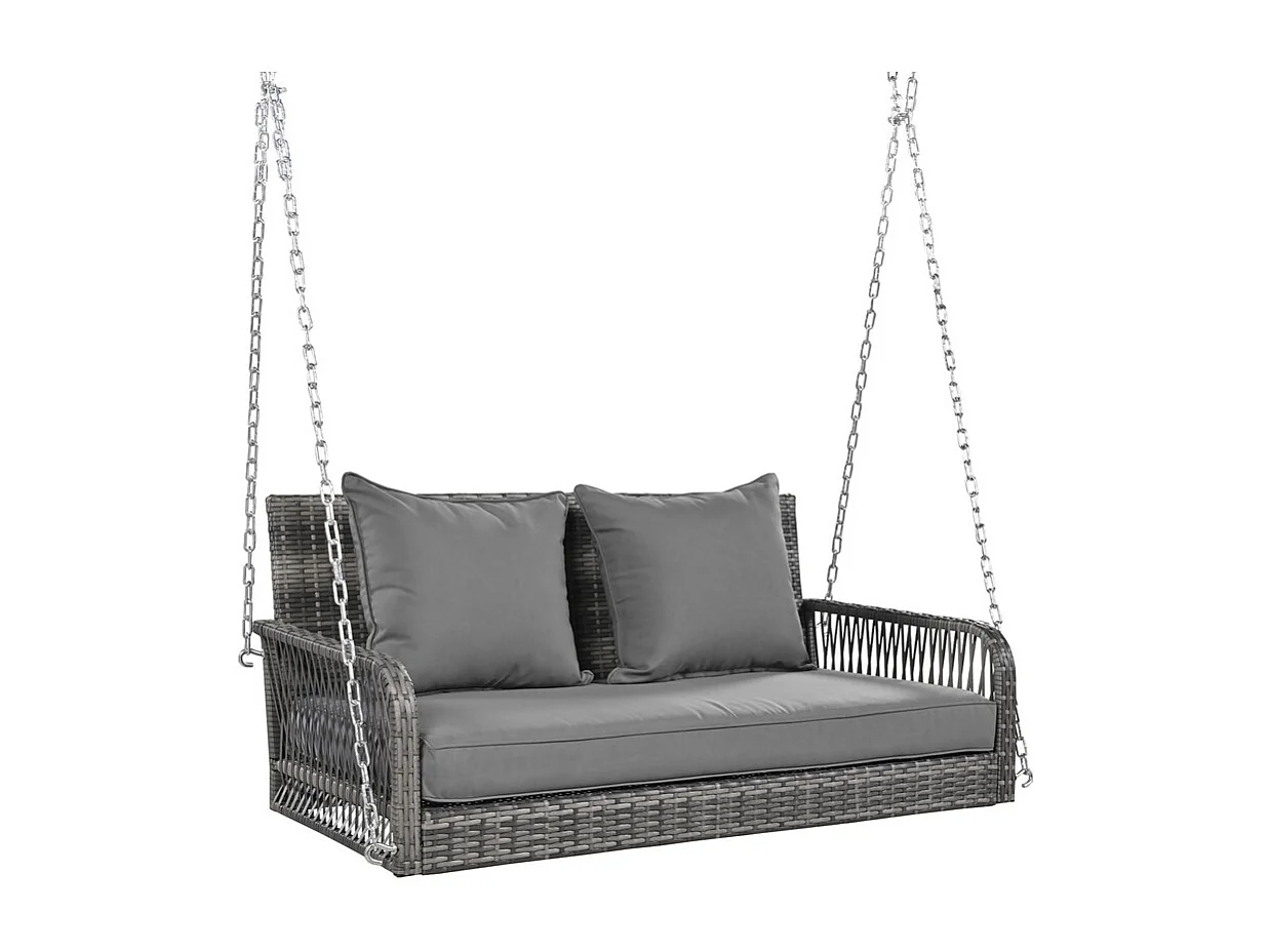 Hängesessel aus geflochtenem Harz – Gartenschaukel – 2 Plätze – mit Kissen – Grau