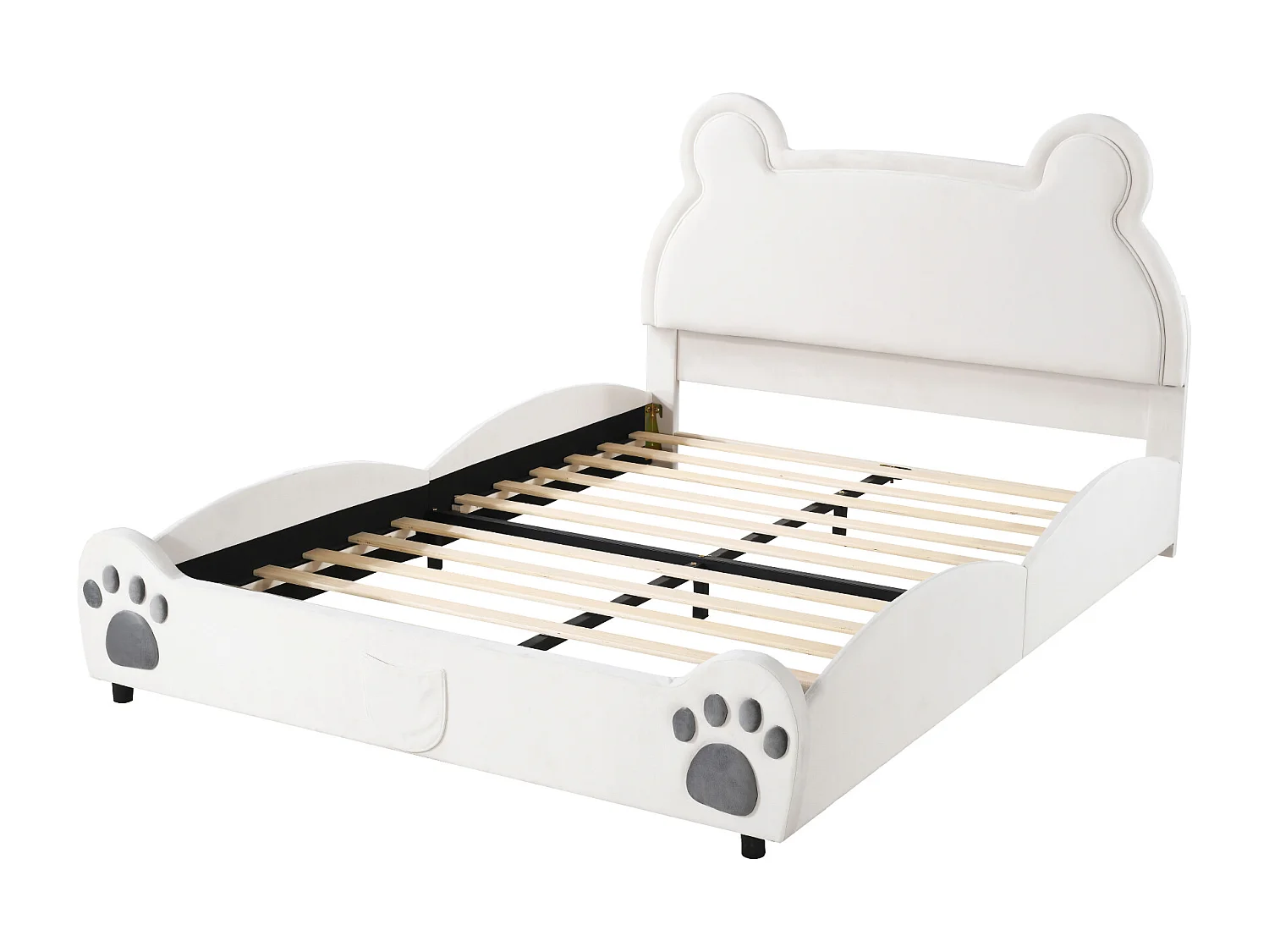 Gestoffeerd bed met hoofdbord 140 x 200 cm - Beervorm - Fluweel - Wit